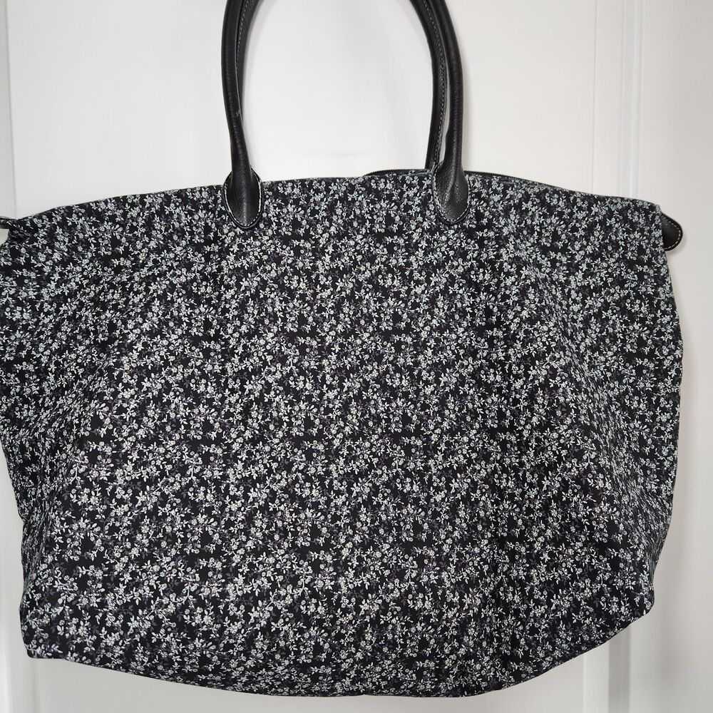 Longaberger Homestead Tote Bag Large Shoulder Purse Floral Canvas Black Grey Zip View 2